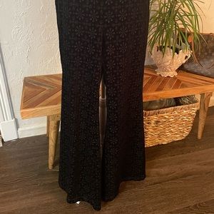 Never Worn Anthropologie Black Embossed Velvet Boho Wide-leg Pants sz XL